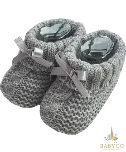 Newborn Baby Boy Girl Bow Knitted Booties Soft Shoe Gift Idea 0-3 Months