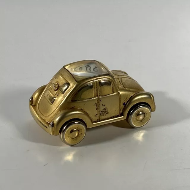 Elgin Volkswagen VW Beetle Bug Collectible Mini Clock Gold Tone Desk Paperweight