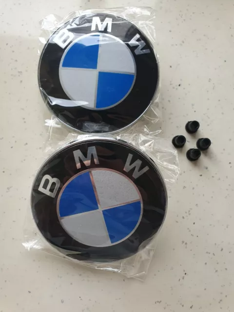 2x BMW Insigne logo Capot Coffre 82mm 82mm emblème + 4 OEILLETS DE FIXATION