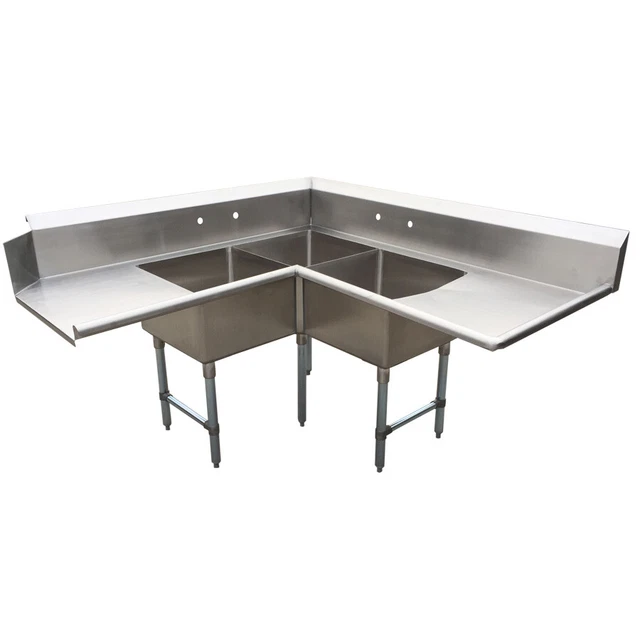 BK Resources Three Compartment Right-to-Left  Corner Soiled Dishtable