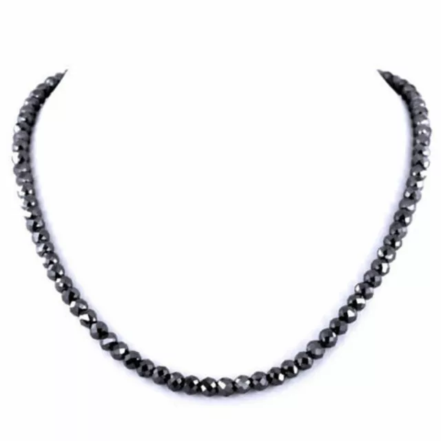 24 Inches 7 mm Black Diamond Necklace With Silver Clasp AAA Certified !