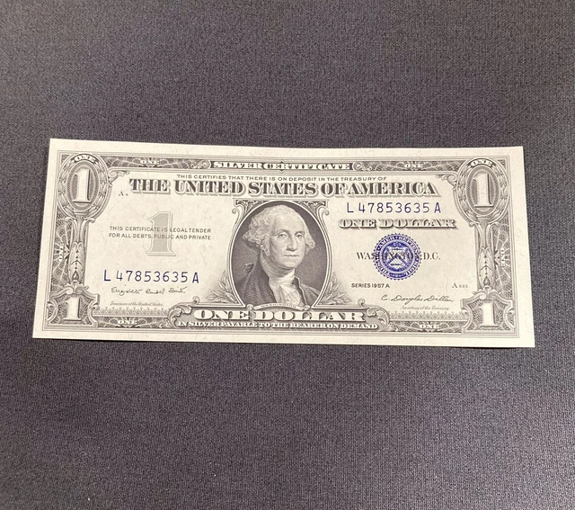 💵 1957 Series A BLUE SEAL ( L 47853635 A ) $1 One Dollar Bill 💵 Uncirculated