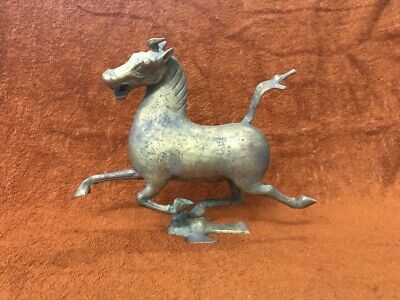 Antique Chinese Cast Bronze Horse Success Sculpture With Swallow Bird Base