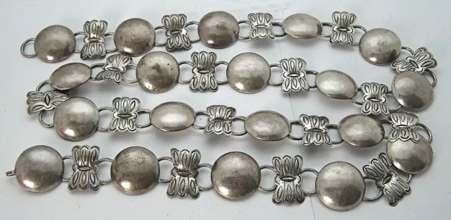 Sterling Navajo Concho Belt Round Dome & Butterfly Symbol Stamped Conchos 145g