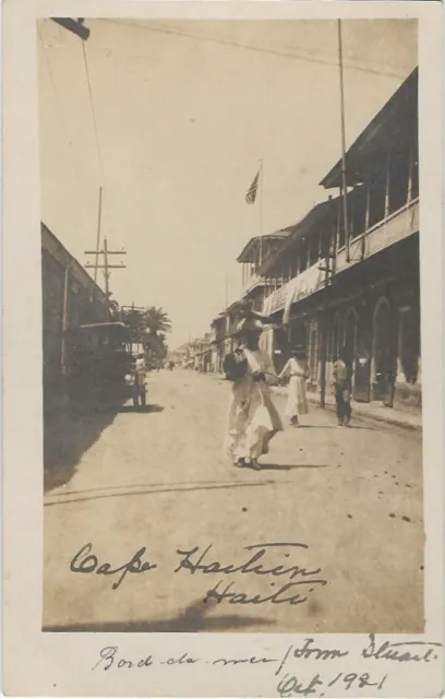 Haiti - RPPC SEPIA-TONED Vintage Postcard - Street Scene of  Cap-Haitien - 1921