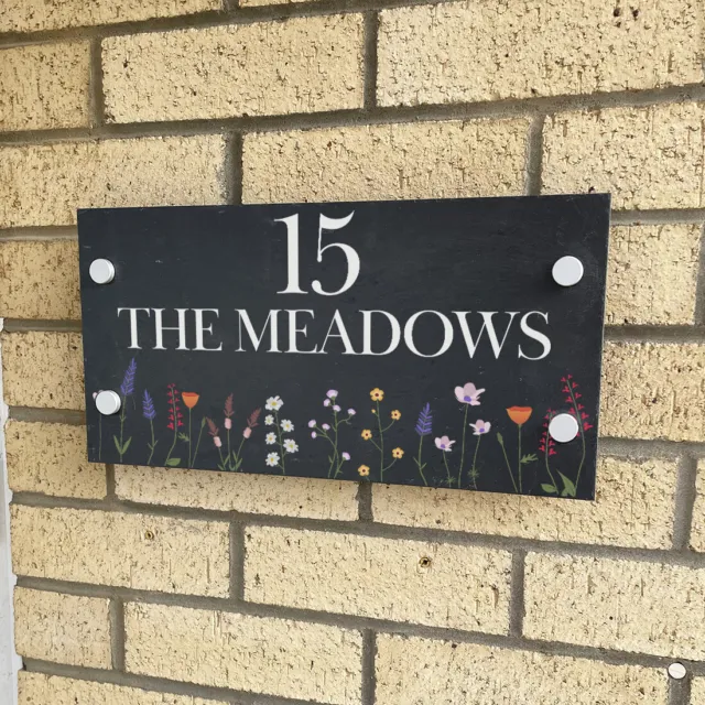 Personalised Wild Flowers Slate House Number or Name Wall Mounted Sign