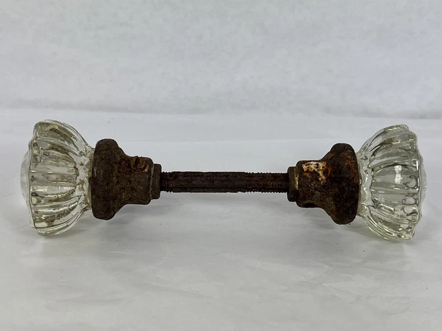 Antique Vintage 12 Point Crystal Glass Door Knob w/ Spindle