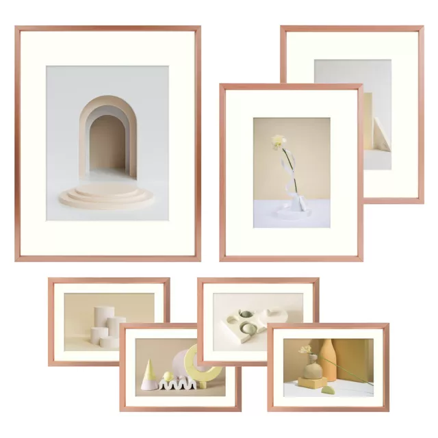 Rose Gold Aluminum Photo Wall Frame Ivory Mat for 5x7 8x10 11x14 16x20  Picture