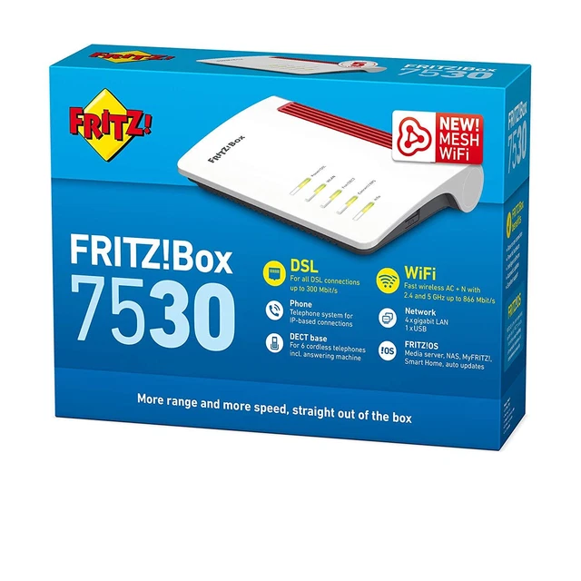 Difetto! AVM Fritz Box 7530 High-End WLAN AC+N Router Condizioni: Difettoso