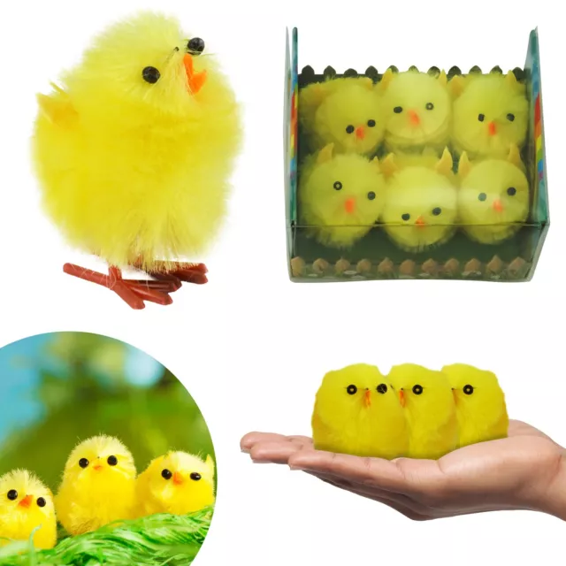 6 Pack Easter Felt Beaded Eyes 3.5cm Chenille Yellow Bonnet Chicks Decor Gift