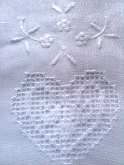 6 Pieces Fine Linen Handmade Embroidered Lace White Guest Towel 14x22" Heart