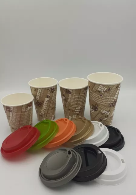 PAPER CUPS PRINTED TABLEWARE 8/12oz Coffee Party Disposable LIDS Cold Hot Drinks 2