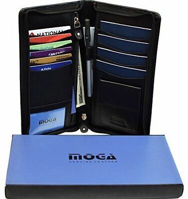 Moga Genuine Leather Zip-Around Travel Multiple Family Passport Holder