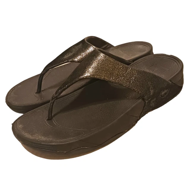 FitFlop Thong Sandals Womens Size 10 LuLu Black Shimmer Suede Wobbleboard 3
