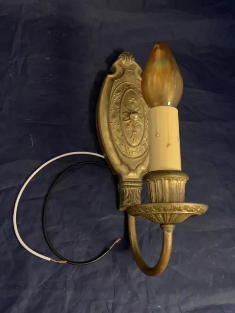 Single Wired Brass Antique Candle Sconce Great  Rewired  63A