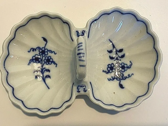 VINTAGE Czech Porcelain Double Blue & White Open Salts ~ Blue Onion ~ 1940s