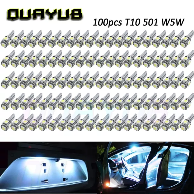 100x Pure White T10 Wedge 5-SMD LED Dome Map Light Bulbs 5050 W5W 2825 158 192