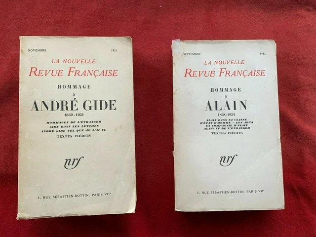 Litterature - Edition Nrf Gallimard - Lot De 2 Livres - Hommage A Alain & Gide 