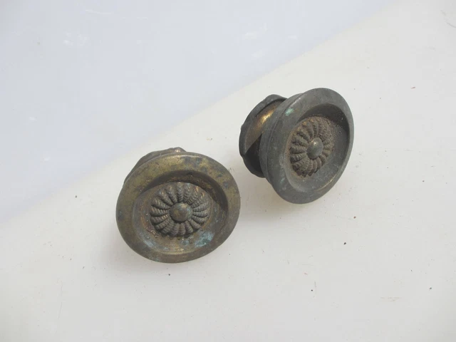 Georgian Brass Cupboard Knobs Drawer Handles Pull Old Antique Victorian Flower