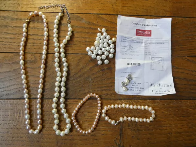Lot de colliers anciens véritables perles. + Argent et Zirconium A voir !
