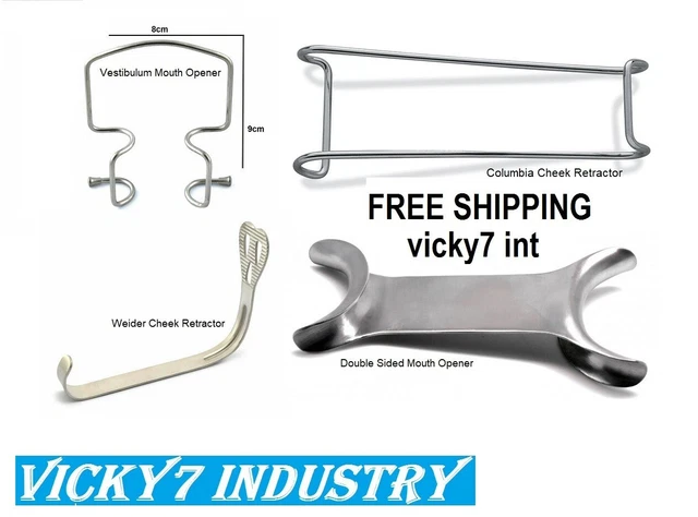 Dental Cheek Retractor Columbia, Weider, Orringer Stainless Steel 4PCS