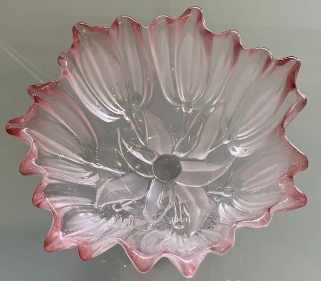 Retro Mikasa Walther Glass Pink Tulip With Frosting Decorative Bowl On Stand 2