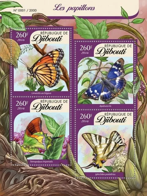 BUTTERFLIES Insects MNH Stamp Sheet #310 (2016 Djibouti)
