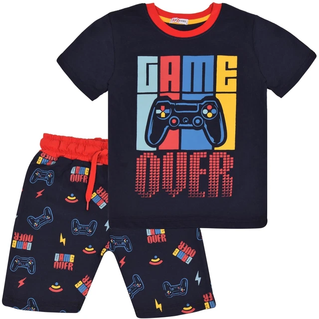 Bambini Ragazzi Pigiama Game Over Contrasto Pantaloncini 2 Pezzi Set 5-13