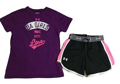 UNDER ARMOUR Girls size Y M MEDIUM T SHIRT SHORTS OUTFIT