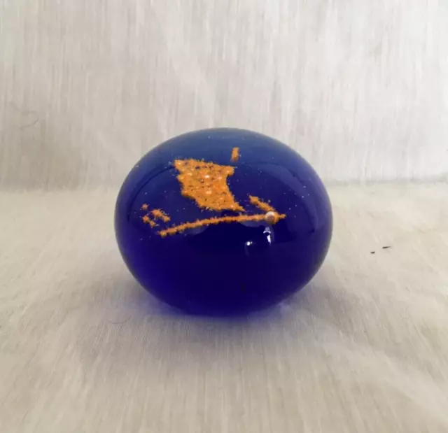 Vintage Collectible Cobalt Blue Glass "SAILBOAT" Controlled  2 3/4" Paperweight