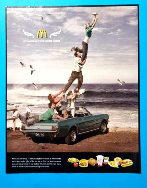 MCDONALDS -  Australian Magazine Print AD -Mustang Convertible on Beach Sand