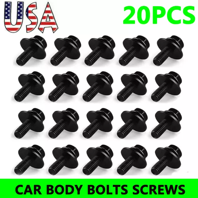 40 Body Bolts Screws Fastener Fender M6-1.0x 16mm Long- 10mm Hex- 17mm Washer US