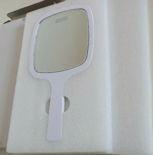 Nuovo FW18 Supreme specchio a mano bianco scatola logo piccola
