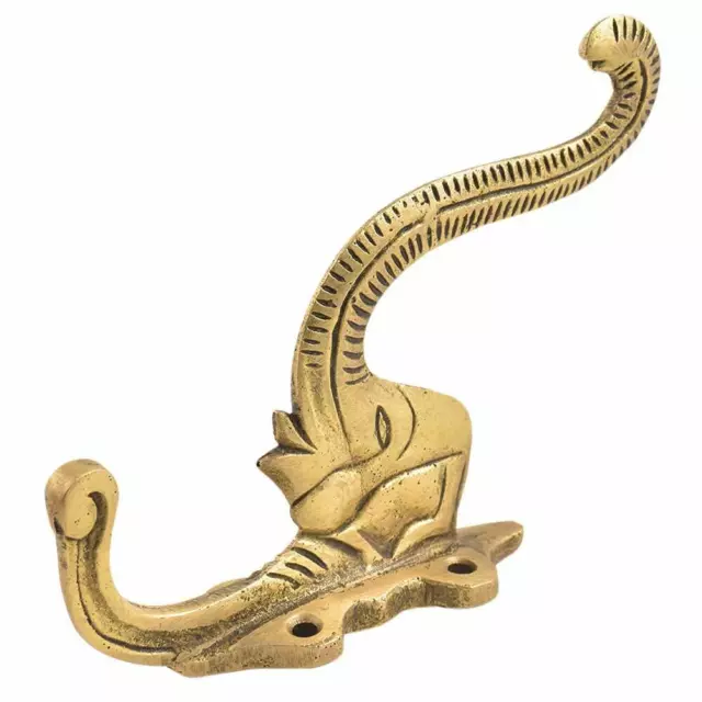 Set of 2 Handmade Brass Elephant Head Trunk Key Wall Hook Coat Hanger Holder