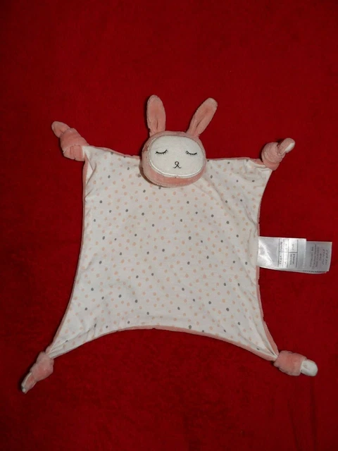 Doudou Plat Vert Baudet Lapin Rose Et Blanc  Pois Etat Neuf