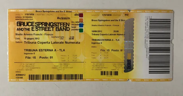 Biglietto / Ticket Vintage Concerto 2012 Bruce Springsteen E Street Band Firenze
