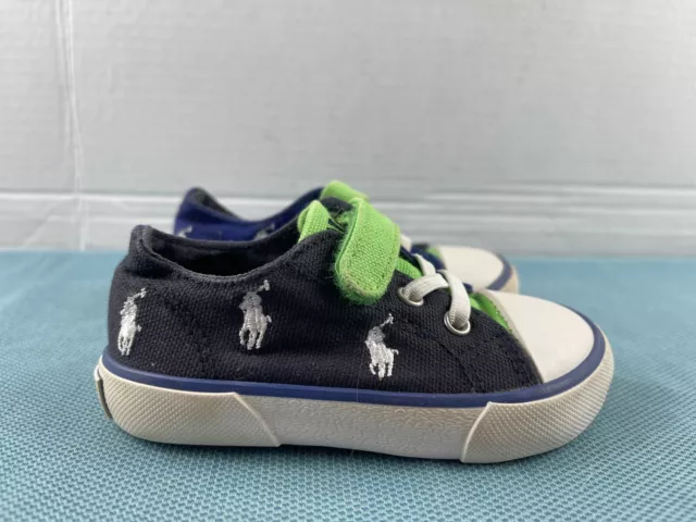 Polo Ralph Lauren Kody Infant Shoes Blue Green White 5M Slip On Casual Sneakers 2