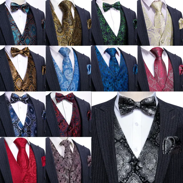 Mens Formal Wedding Waistcoat Paisley Floral Suit Vest Slim Tuxedo Silk Tie Set