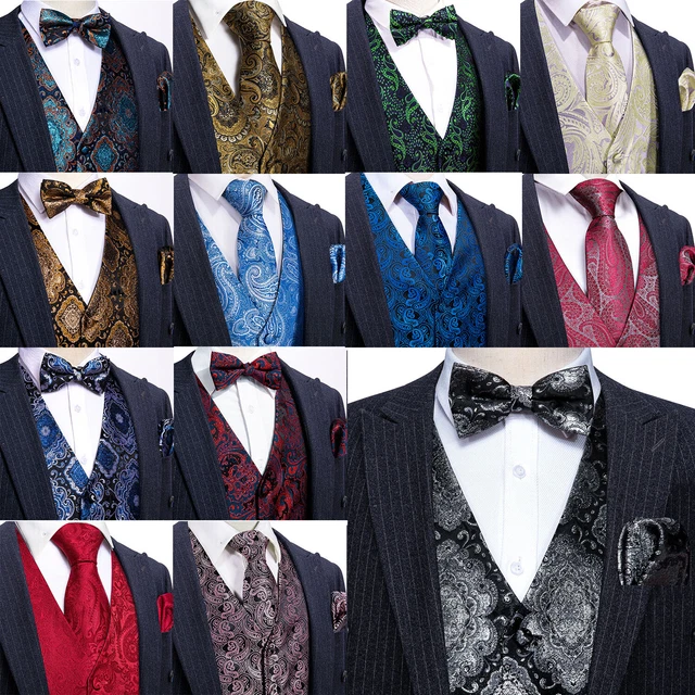 Mens Formal Wedding Waistcoat Paisley Floral Suit Vest Slim Tuxedo Silk Tie Set