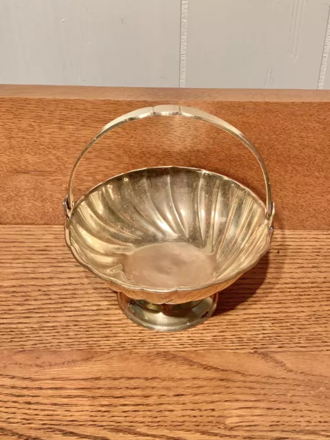 Vintage Small Solid Brass Bowl With Handle Basket Trinket Foundry Collection