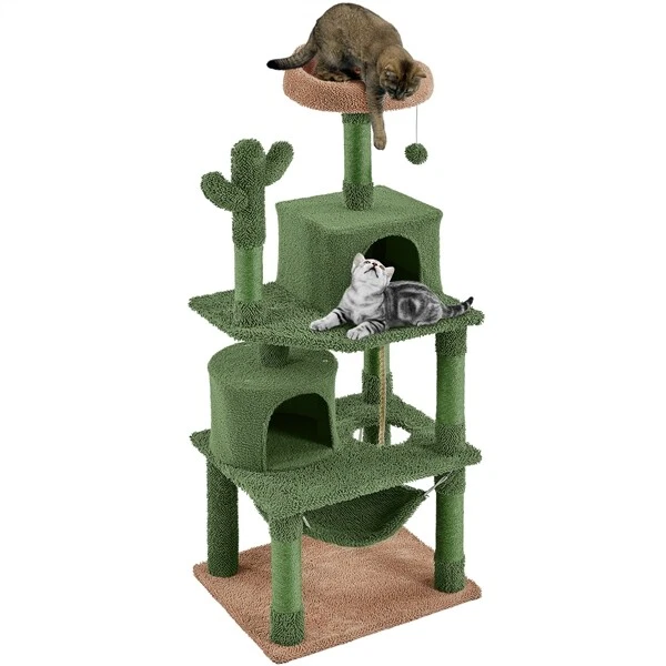 Tiragraffi Per Gatti A Forma Di Cactus 158,5 Cm - Torre Con Amaca, Giocattoli E Piattaforme - In Sisal E Truciolato - Foto 7