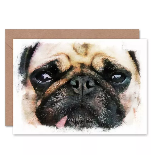 Painting Cute Pug Puppy Dog Face Blank Greeting Card With Envelope