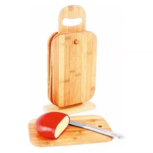 4er-Set Bambus-Frühstücksbretter + Support Planche A Découper de Cuisine en Bois