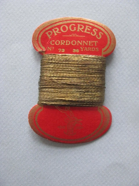 Vintage Gold Metallic Thread Trim Cordonnet On Card 36 Yds Unused Edging Antique