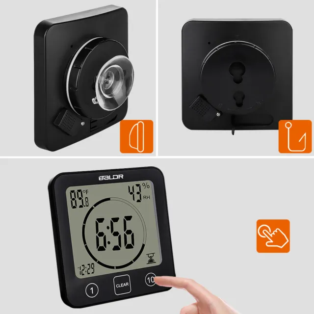Waterproof Bathroom Digital Shower Clock Timer Alarm Temperature Meter Humidity 3