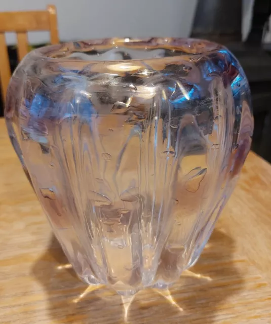 Vintage Whitefriars Style Art Glass Purple Trail Bubbly Vase - c.1950's