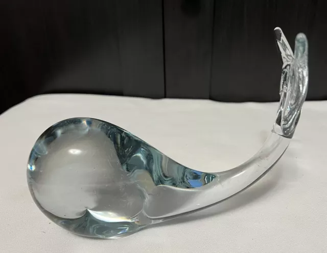 Vintage Mid-Century Modern Whale Paperweight Clear Hand Blown Art Figurine 8”