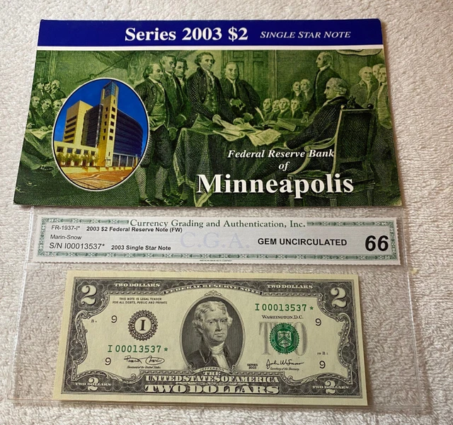 2003 $2 *STAR* NOTE (only 16K issued) -MINNEAPOLIS - LOW SERIAL # - I 00013537 *