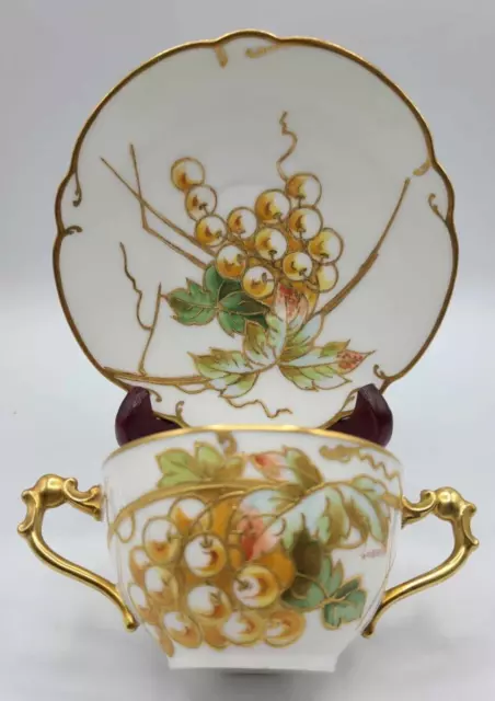 Antique Limoges France LDBC Flambeau Hand Painted Artist Signed Tea Cup & Saucer