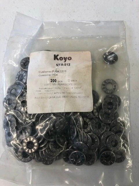 KOYO NTA-512 Thrust Needle Roller Bearing 5/16" Bore x 3/4" x 5/64"  200PC PACK